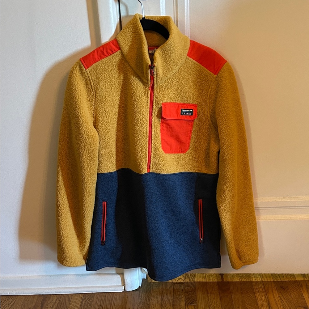 L.L. Bean Colorblock Fleece Pullover Jacket - Mustard, Navy & Red